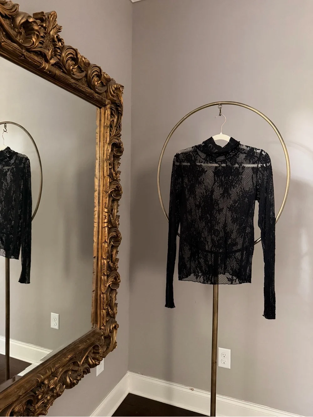 Free People Black Sheer Lace Long Sleeve Top